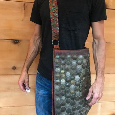 Moroccan Coin Decorated Leather Over-the-Sholder Messenger Bag 