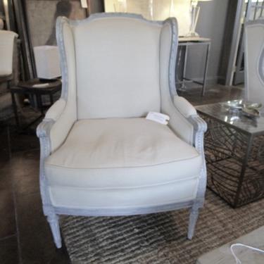 PAIR OF FRENCH WING BACK CHAIRS PRICED SEPARATELY