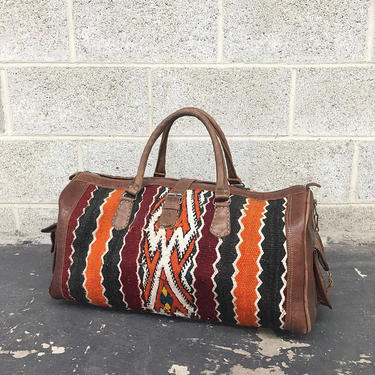 Vintage Kilim Bag Retro 1980s Weekender + Overnight Bag + XL Size + Bohemian Style + Two Top Handles + Travel + Printed Duffel + Accessory 