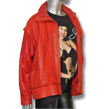 80’s Red Leather Jacket Womens Size 6 Loose Fit Soft Zipper Front Jacket 