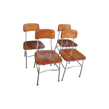 Heywood Wakefield Wood &amp; Chrome School Chairs - Set of 4 