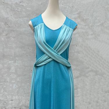 Vintage 70s Two Tone Turquoise Maxi Dress (Valeria's Favorites)