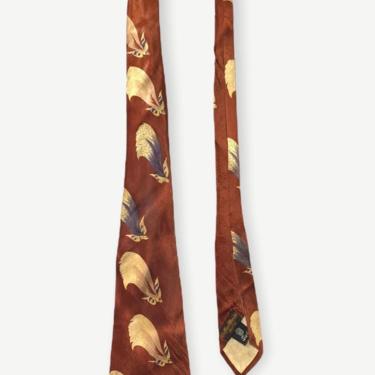 Vintage 1940s SIGNET Bird Print Necktie ~ Art Deco / Rockabilly / Swing ~ Neck Tie / Cravat 