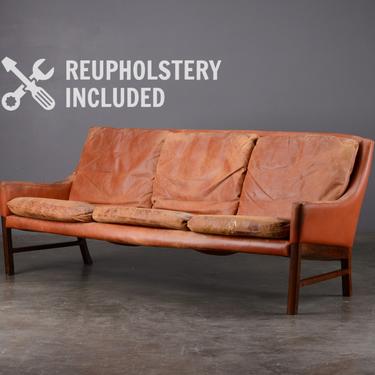 Mid-century Leather Sofa Fredrik Kayser Danish Modern 
