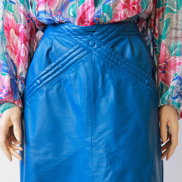 80s blue leather skirt - 28 waist 