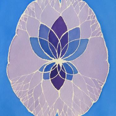 Lavender and Blue Lotus Brain  -  original watercolor painting - neuroscience art 
