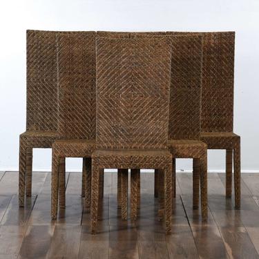 Set Of 6 British Colonial Style Rattan Dining Chairs