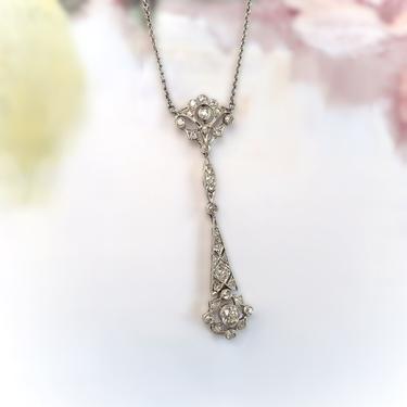 Antique Edwardian .70 ct.tw. Diamond Lavaliere Wedding Necklace Platinum 