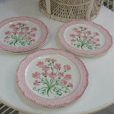 Set of 6 Italian Pink &amp; Green Flower Plates