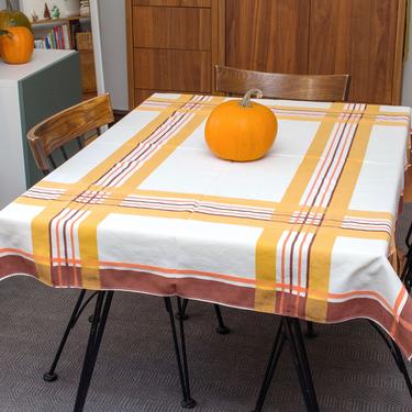 Vintage 1960s/1970s Plaid Tablecloth - Brown & Orange Autumn Fall Colors Thanksgiving Rectangular Tablecloth 