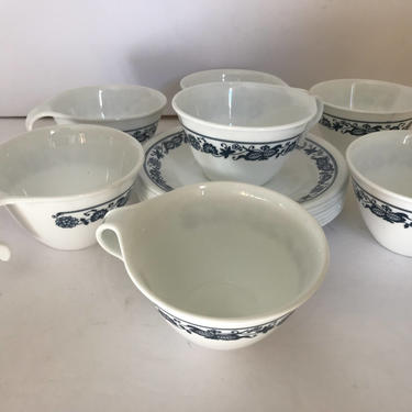 Vintage 7 Sets of Old Town Blue Onion Pattern Correlle Tea Cups and Saucers 