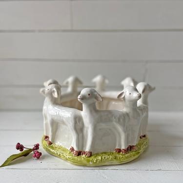 Vintage Vandor Ring Of Sheep Dish, Planter, Decorative Bowl, Party Dish // Vintage Sheep Lover, Collector // Easter Party Dish // Gift 