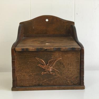 Vintage Wooden Eagle Box Hanging Letter Holder Storage Mid-Century Mantique Rustic Americana 