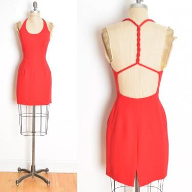 vintage 90s dress red strappy backless rope cage cocktail party mini prom XS clothing 
