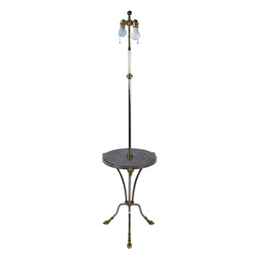 Chapman Nickel and Brass Rams Head &amp; Hooved Floor Lamp W Marble Tray Table 