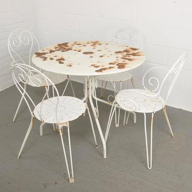 Antique French White Iron Patio Outdoor Dining Set 