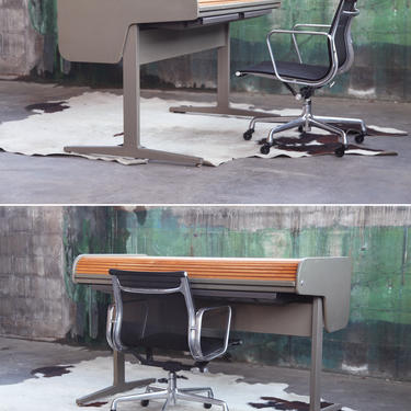 ICONIC George Nelson for Herman Miller &quot;Action Desk&quot; ORIGINAL Mid Century Post Modern Action Office Rolltop Desk McM Eames RARE 