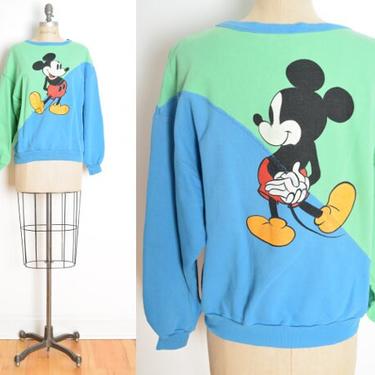 vintage 90s Mickey Mouse sweatshirt two sided color block top tee shirt blue clothing green 