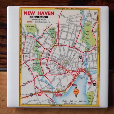 1963 New Haven Connecticut Map Coaster. New Haven map. Yale University. Connecticut coaster. Yale alumni gift. New England Décor. 1960s map. 