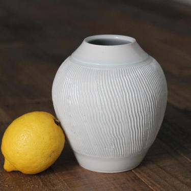 Handmade Celadon Porcelain Fluted Bud Vase by CeramicsByCameron
