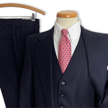 Vintage 1970s WOOL FLANNEL 3pc Pinstripe Suit ~ 38 S ~ vest / waistcoat ~ pants / jacket / sport coat ~ Preppy / Ivy Style / Trad 