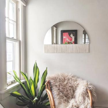Half-Circle Fringe Mirror: &amp;quot;Aria-Solo&amp;quot; (Straight Small) WITHOUT Wood Accent Bar-Boho Mirror, Half-Moon Mirror, Macrame Mirror, Modern Mirror 