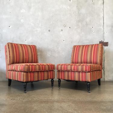 Pair of Slipper Chairs with Stripe Fabric