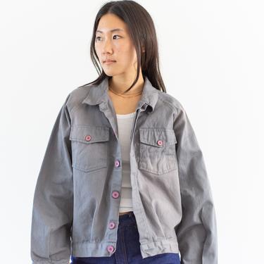Vintage Grey Sun Faded Unisex Cotton Utility Work Jacket | Raglan Sleeves Pink Buttons | Made in Italy | M | IT247 
