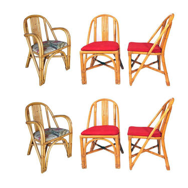 Restored Slat Leg Rattan Dining Chair, Set of Six 