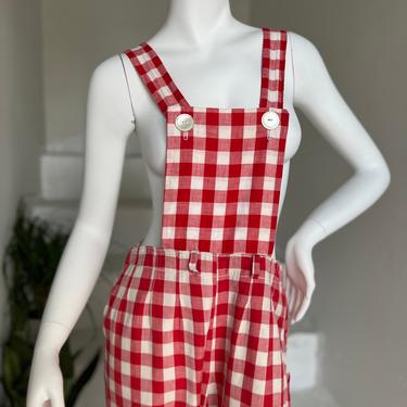 1930s Red and White Checked Circus Performer Clown Overalls Vintage 33 Waist 
