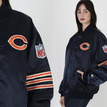 Chicago Bears Starter Jacket Vintage 80s Bears Pro Line Starter Pockets NFL Football Navy Satin Bomber Mike Ditka Jacket XL 