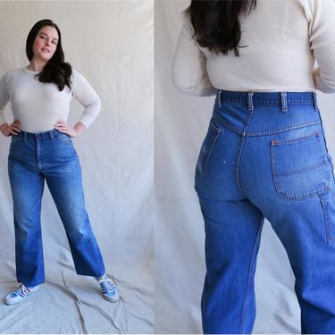 Vintage 70s Big Mac Carpenter Denim/ 1970s Contrast Stitching Distressed Jeans/ Size 35/30 