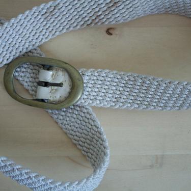 Vintage 1970s White and Brass Rope Belt 