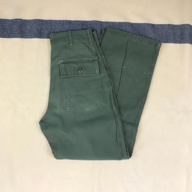 Size 28 x 29 Vintage 1960s OG-107 US Army Green Fatigue Baker Pants 