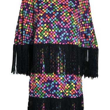 60s Mini Dress Rainbow Fringed with Matching Poncho