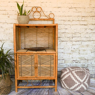 Vintage Rattan Standing Cabinet/ Wicker Hutch/ Rattan Etagere/ Local P/U Chicago area or Your Shipper!!! 