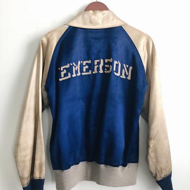 40s Emerson Satin Shawl Collar Varsity Jacket