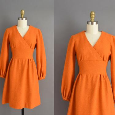1960s vintage dress | Gorgeous Pumpkin Long Sleeve Holiday Cocktail Party Dress | Small | 60s dress 