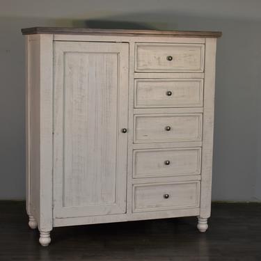 Rustic Farmhouse Distressed White Solid Wood Gentleman chest / Dresser 