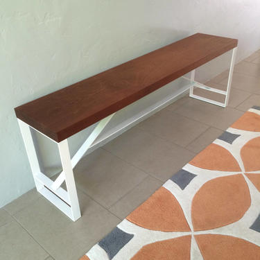 White Steel and Sapele Bench/ Modern Bench/ Minimalist Furniture/ White Sleek Bench 