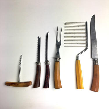 Bakelite handle utensil lot of six - vintage kitchen utensils 
