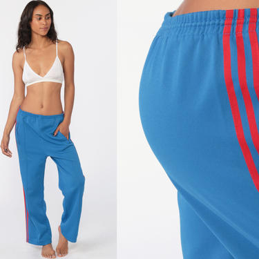 Adidas Track Pants 80s Gym Jogging Running Royal Blue Striped Track Suit 1980s Sports Vintage Retro Streetwear Small Medium 