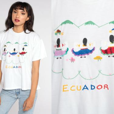Ecuador Shirt Embroidered Shirt Retro TShirt Vintage Graphic Tshirt 90s Travel Shirt South American Shirt 1990s Large L 