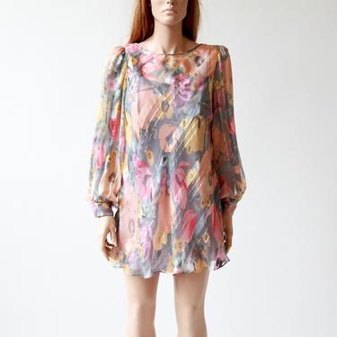 80s floral silk mini dress 