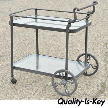 Cast Aluminum 2 Tier Rolling Bar Tea Cart Server Table with Fish Dolphin Handle