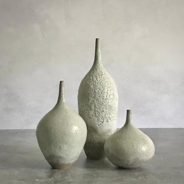 SHIPS NOW- set of 3 small stoneware bottles with crater glazes in different textures/shades by Sara Paloma Pottery 