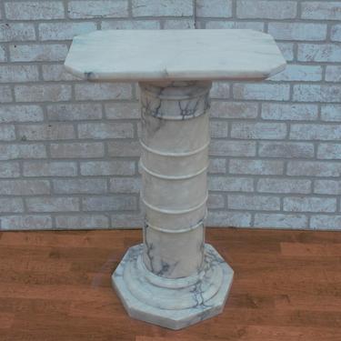 Vintage White Marble Pedestal Side Table