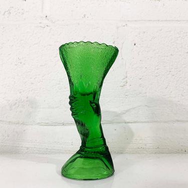 True Vintage Hand Vase Glass Bud Planter Forest Green Kelly Vanity Mid-Century Modern 1950s 50s Shell Cornucopia Boho Bohoemian 