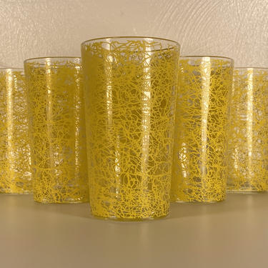Yellow 5&amp;quot; Tall Spaghetti Drizzle Glasses - Set of Six 