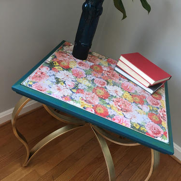 Floral and Gold Accent Table 